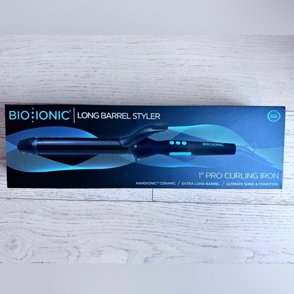 NEW Bio Ionic 1" Pro Long Barrel Curling Iron NanoIonic MX- Black & Teal Accents